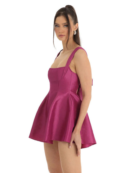 Ella's Backless Square Neck Bow Mini Prom Dress