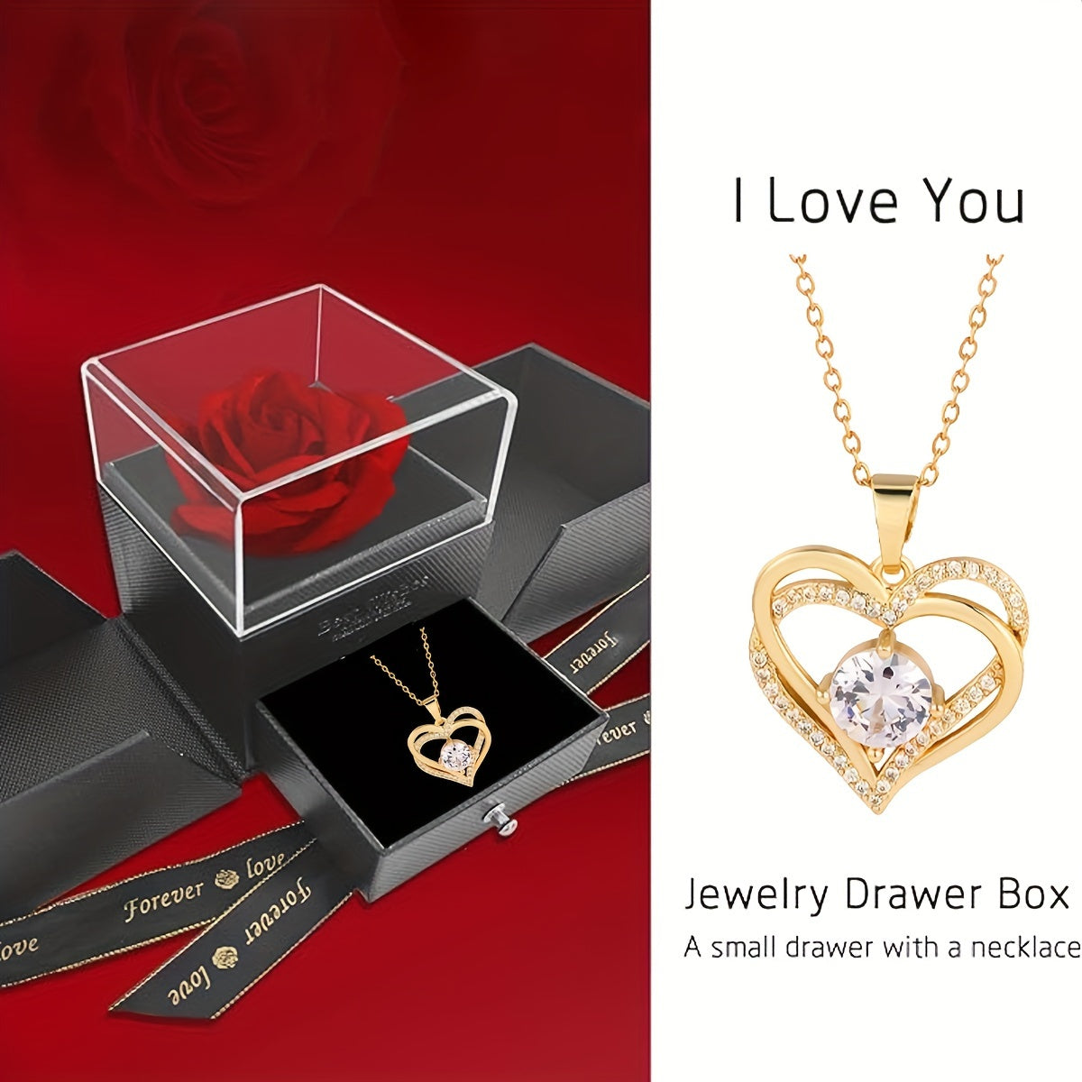 Double Heart Pendant Necklace Gift Box - Romantic Valentine’s Day Jewelry Gift for Her