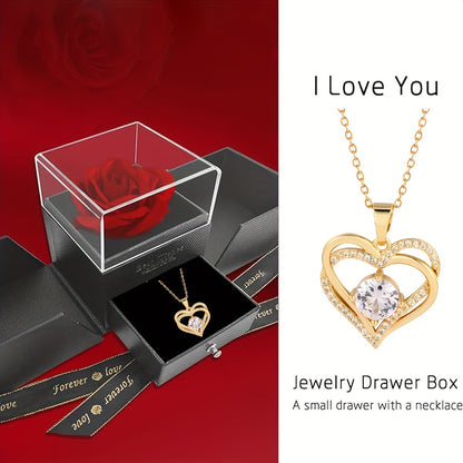 Double Heart Pendant Necklace Gift Box - Romantic Valentine’s Day Jewelry Gift for Her