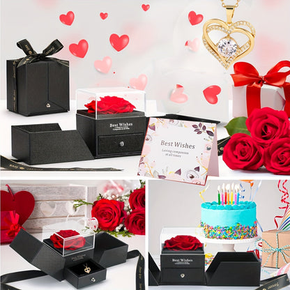 Double Heart Pendant Necklace Gift Box - Romantic Valentine’s Day Jewelry Gift for Her