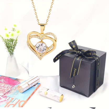 Double Heart Pendant Necklace Gift Box - Romantic Valentine’s Day Jewelry Gift for Her
